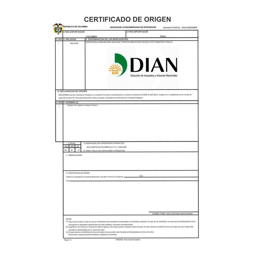 Certificado de origen