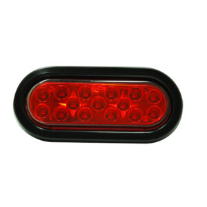 Lampara led roja ovalada de 6" lateral lente liso con base reflectiva metalizada encauchada multivoltaje.