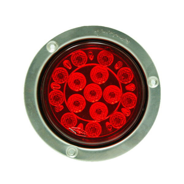 Lampara led de 4" roja lente liso con base reflectiva aro en acero inoxidable multivoltaje.